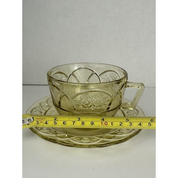 Federal Glass CO. Yellow Cup And Saucer Dutch Rose Amber Vintage - Picture 3 of 6
